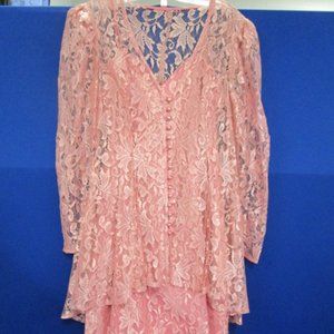 Vntg 80's A la Carte California Pink Lace Dress